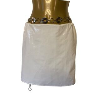 White faux patent leather stretchy mini skirt hidden elastic waistband boho S